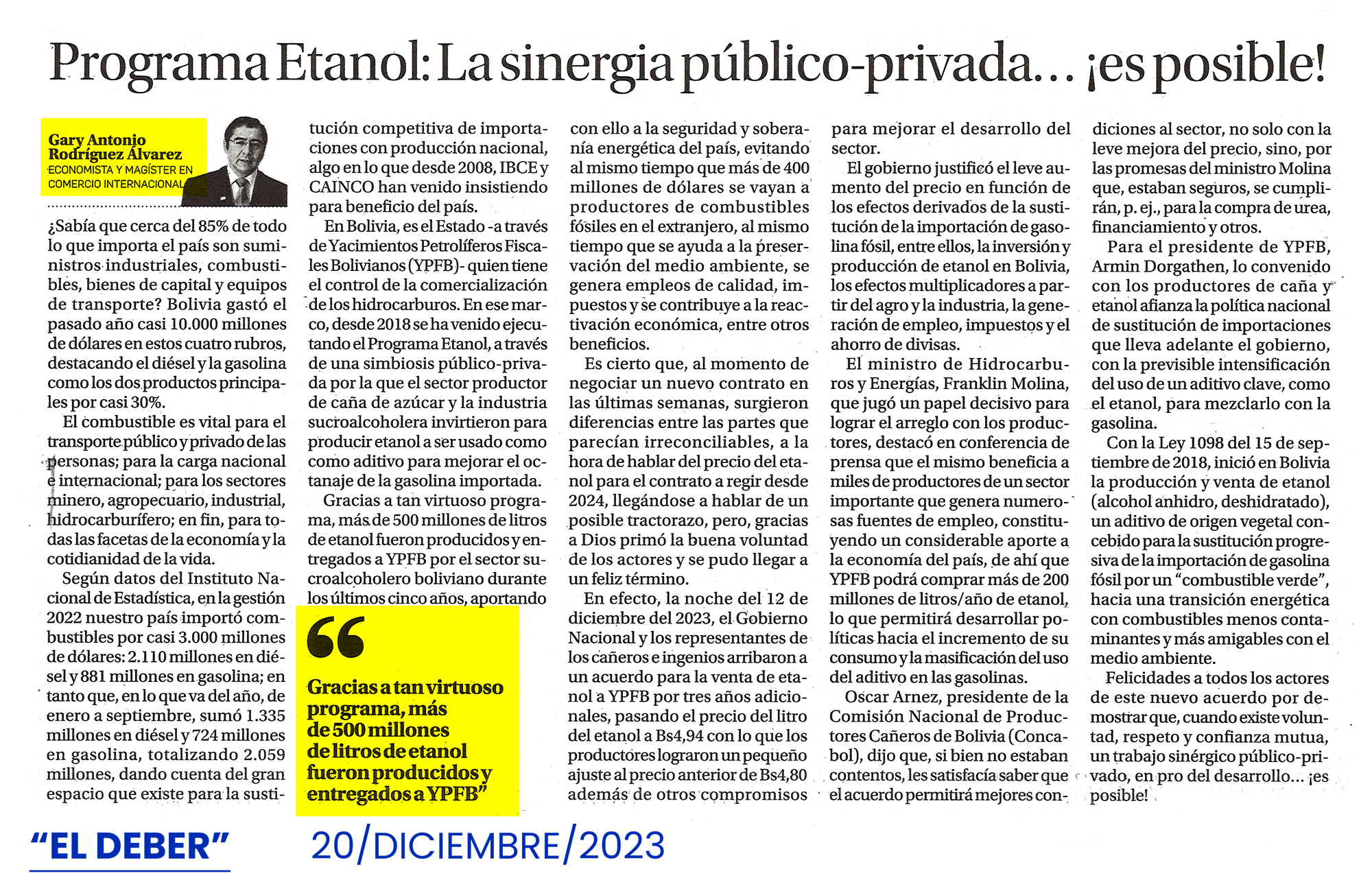 Programa Etanol: La sinergia público-privada… ¡es posible!