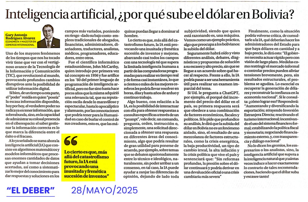 Inteligencia Artificial, ¿por qué sube el dólar en Bolivia?