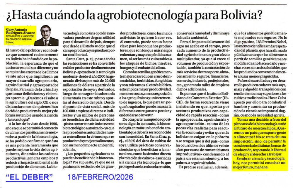  ¿Hasta cuándo la agrobiotecnología para Bolivia? 