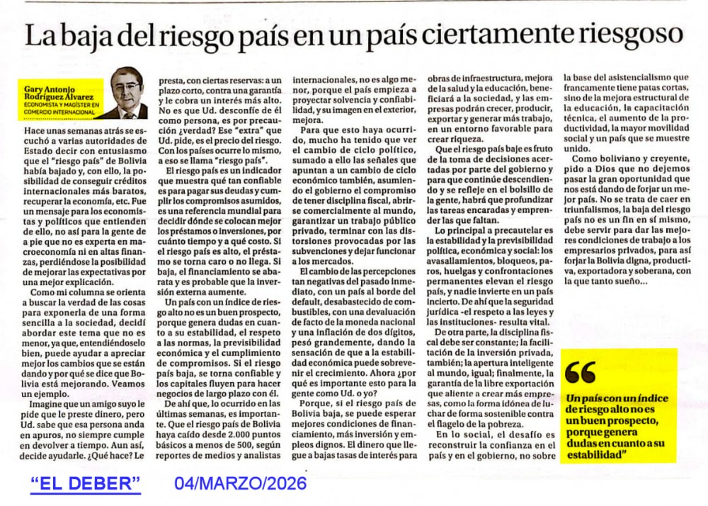 La baja del riesgo país en un país ciertamente riesgoso