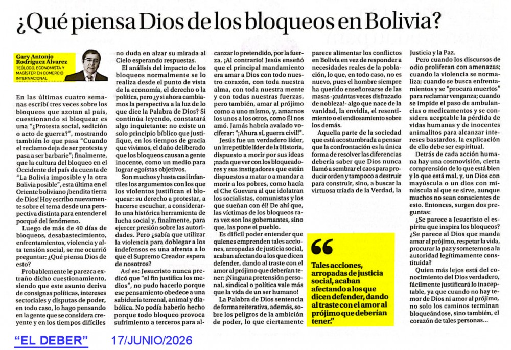 ¿Qué piensa Dios de los bloqueos en Bolivia?