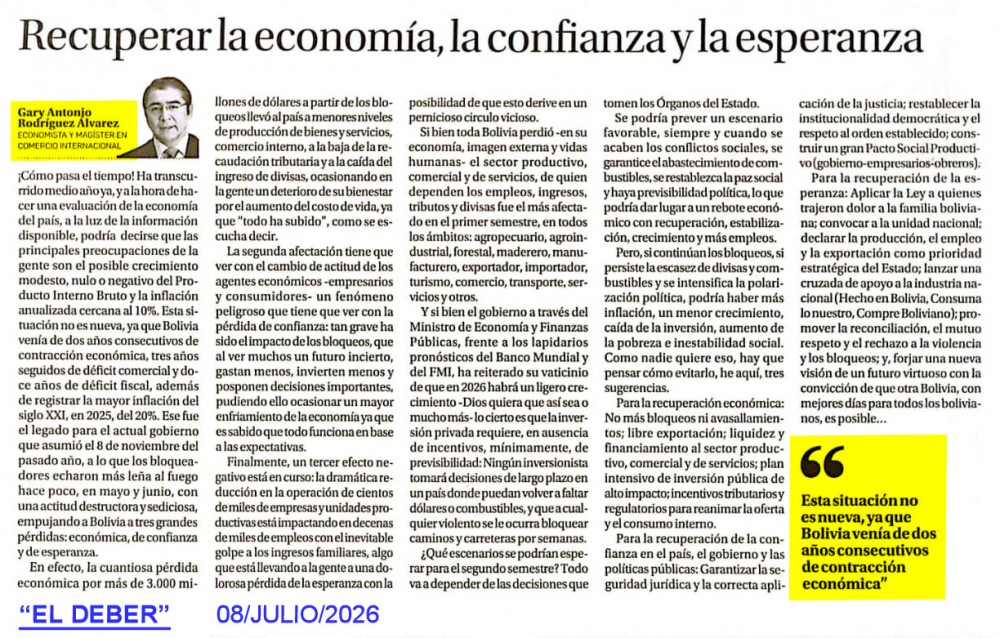 Recuperar la economía, la confianza y la esperanza