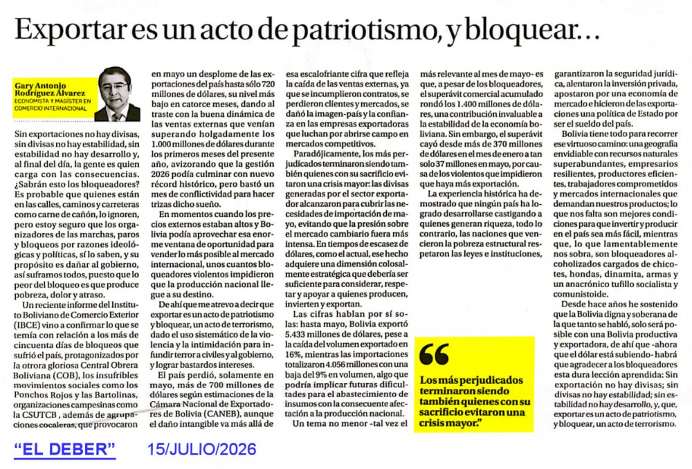 Exportar es un acto de patriotismo, y bloquear…