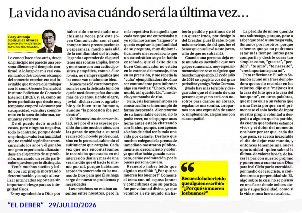 La vida no avisa cuándo será la última vez…