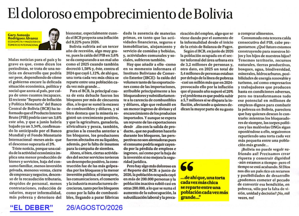 El doloroso empobrecimiento de Bolivia