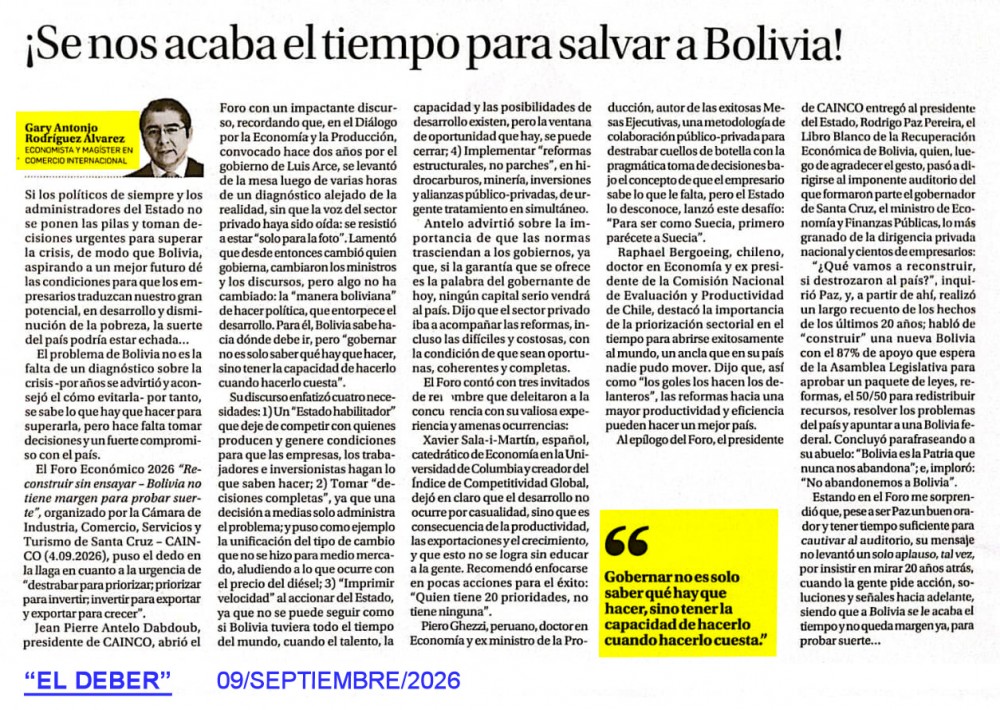 ¡Se nos acaba el tiempo para salvar a Bolivia!