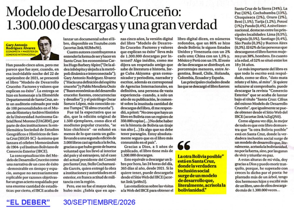 Modelo de Desarrollo Cruceño: 1.300.000 descargas y una gran verdad