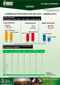 Comercio Exterior de Bolivia al mes de <br>enero de 2014