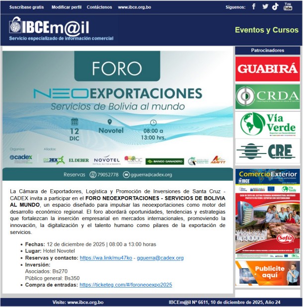 FORO NEOEXPORTACIONES - SERVICIOS DE BOLIVIA AL MUNDO