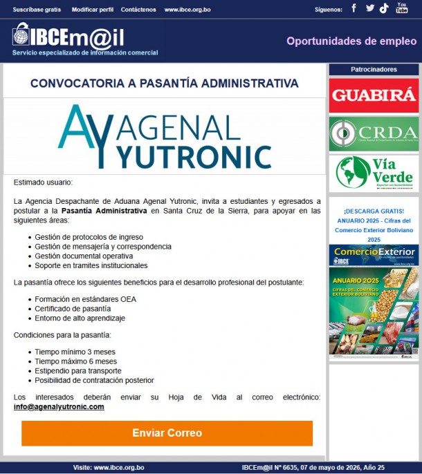 Pasantía Administrativa en Agenal Yutronic (Santa Cruz)