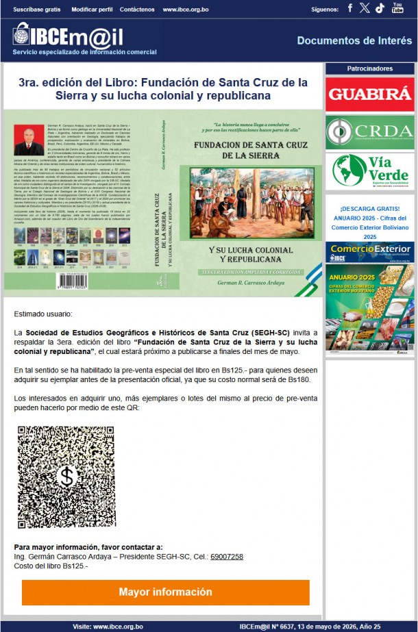 3era. Edición del Libro: 'Fundación de Santa Cruz de la Sierra y su lucha colonial y republicana'