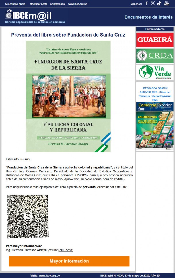 APROVECHE - Preventa de libro sobre Fundación de Santa Cruz