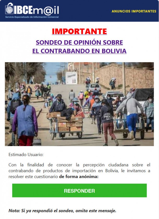 SONDEO DE OPINIÓN SOBRE EL CONTRABANDO EN BOLIVIA